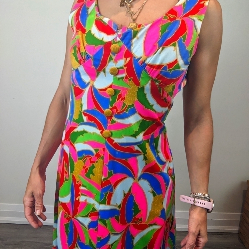 Boho 70s Maxi Dress Vibrant Sleeveless - Picture 3 of 7